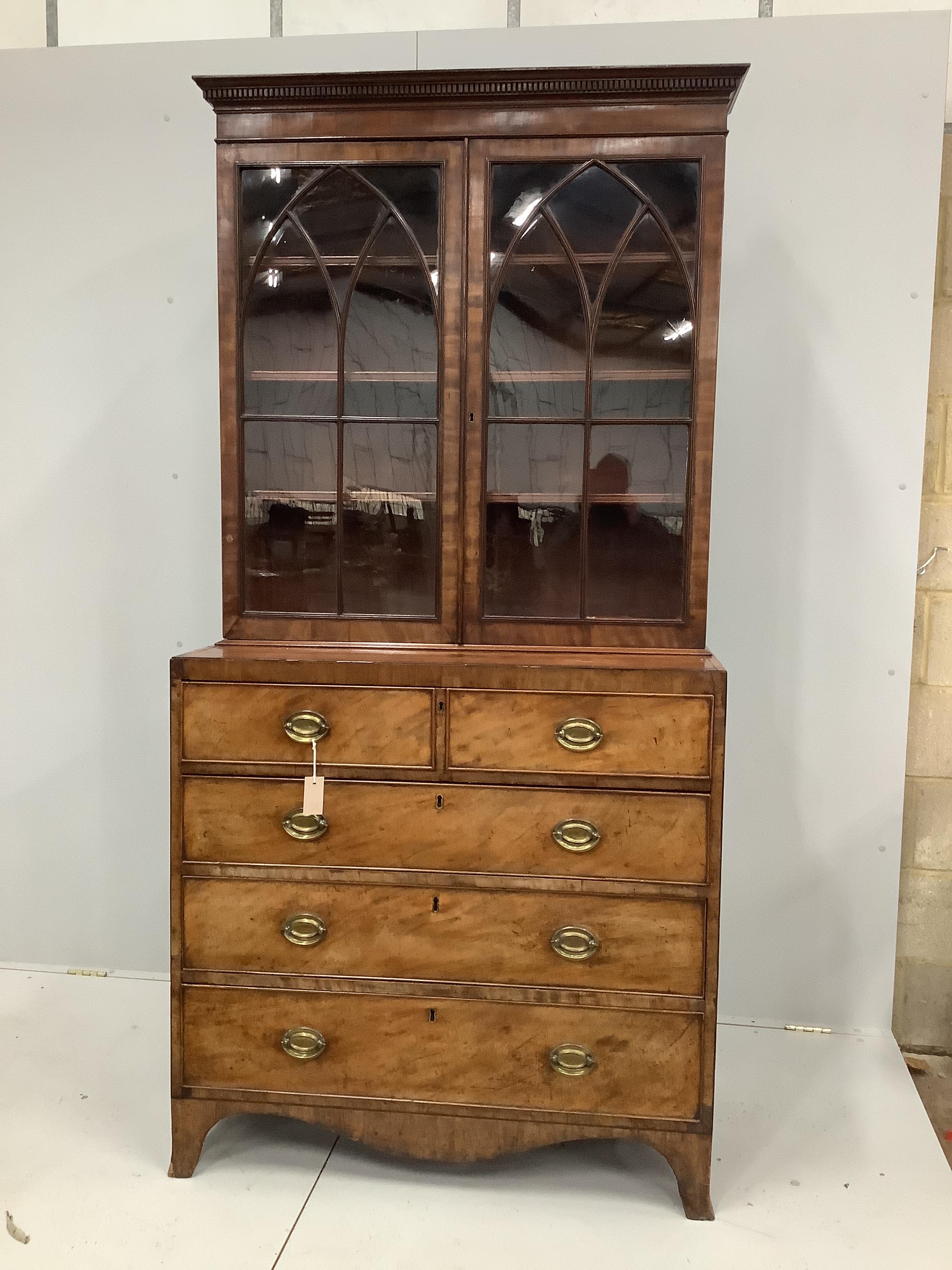 A George III mahogany secretaire bookcase, width 102cm, depth 49cm, height 208cm